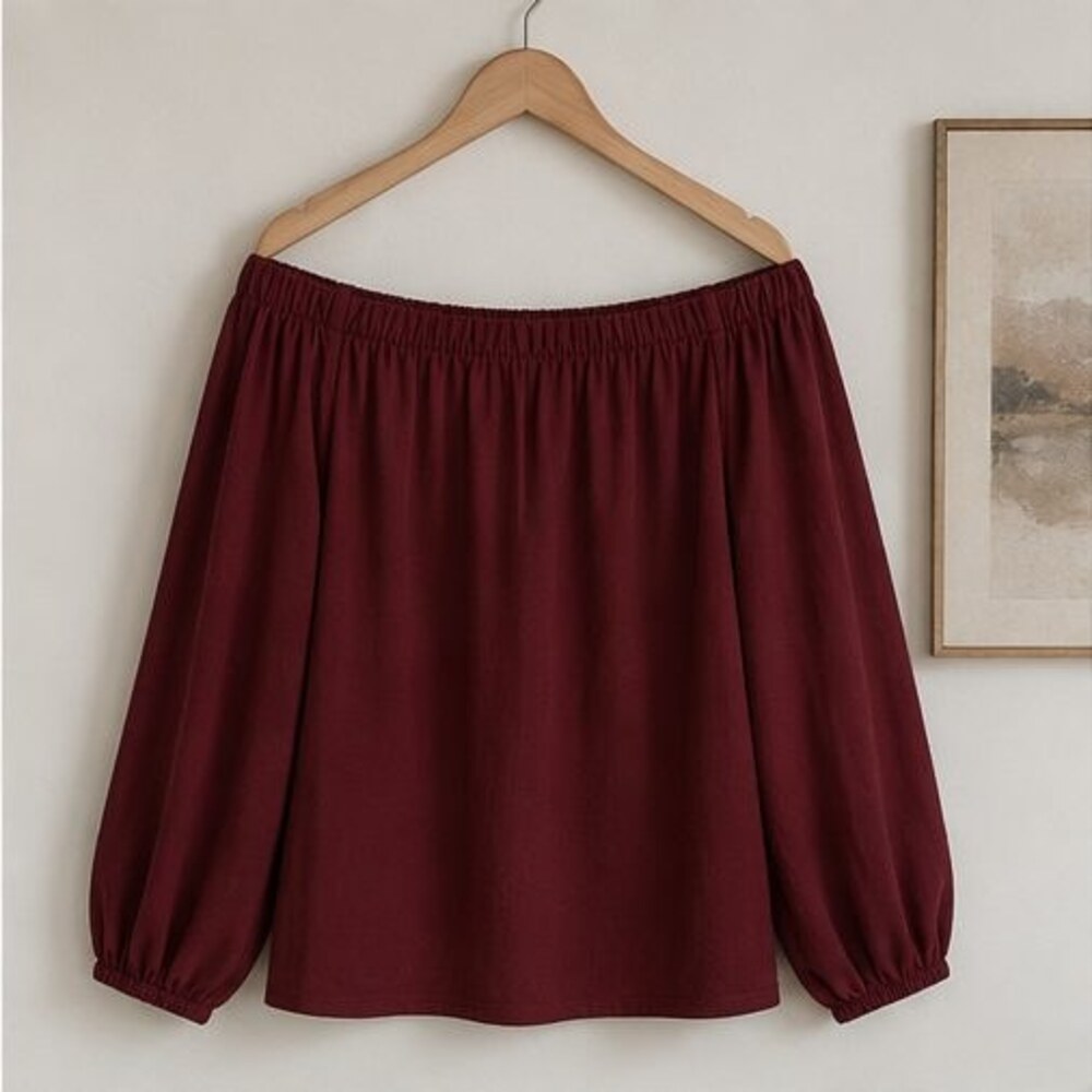 Wine Off Shoulder Balloon Top